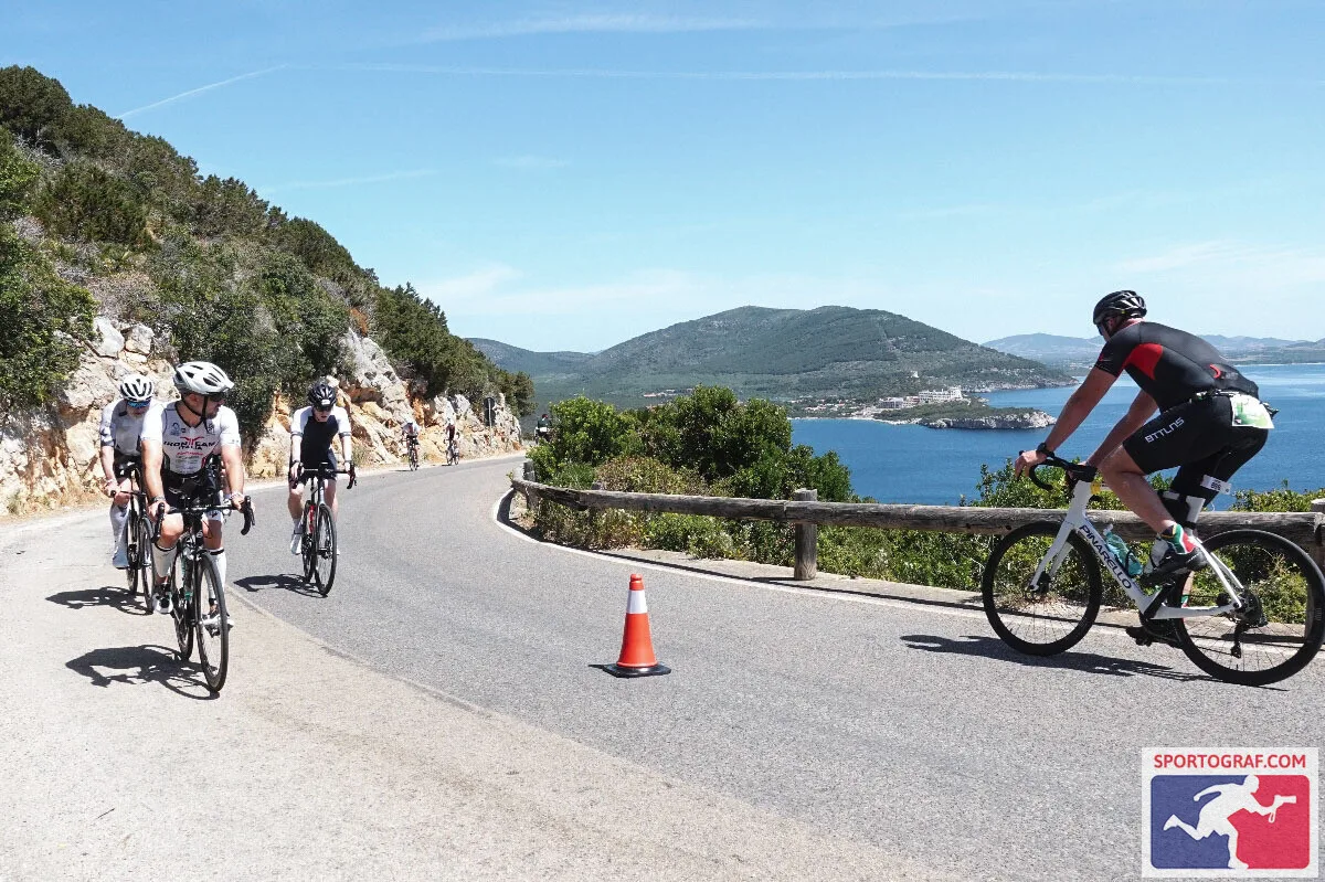 Cyclist training on a coastal road