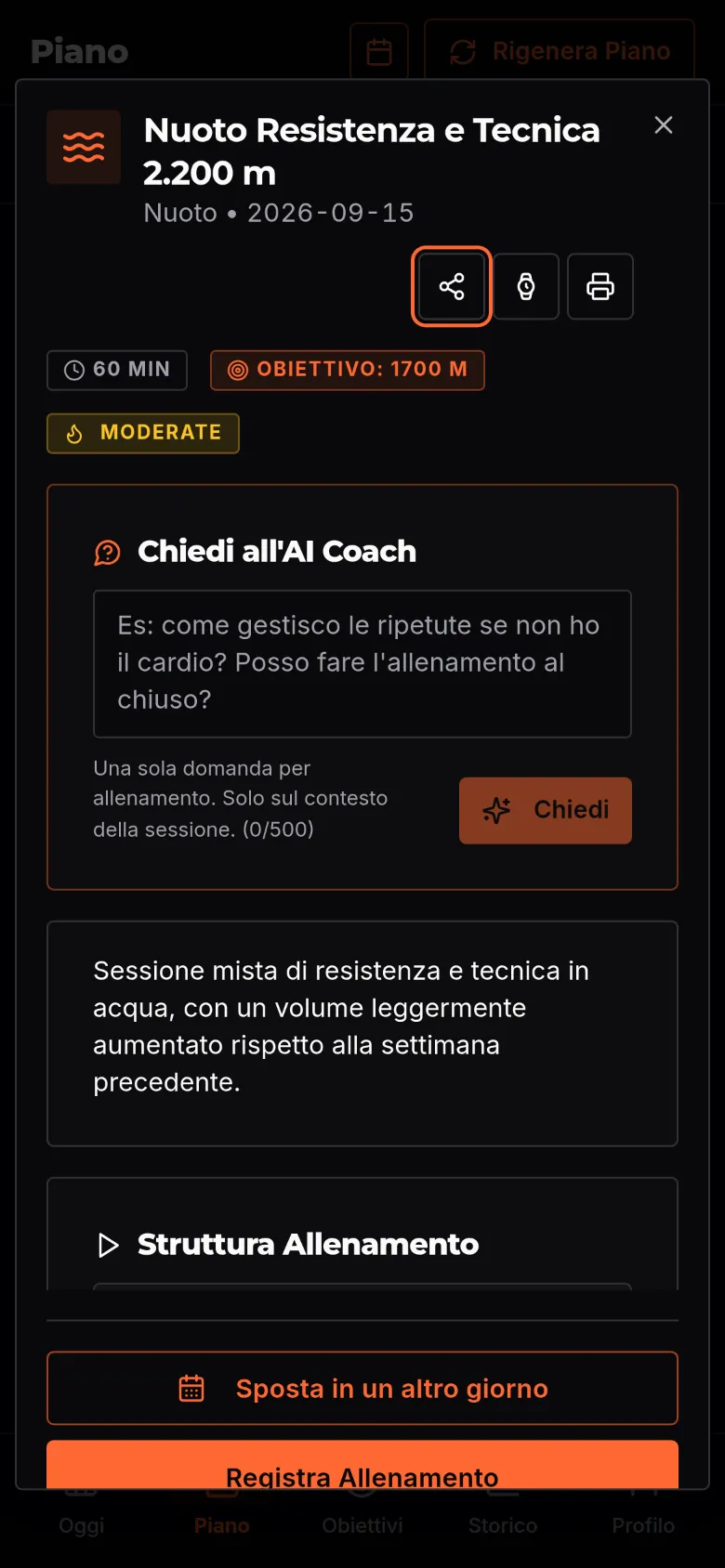 Dettaglio allenamento BeProud.ai su mobile